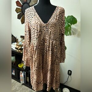 Anthropologie Jaase Boho Midi Floral Bell Sleeve Dress Rose Pink Size Medium